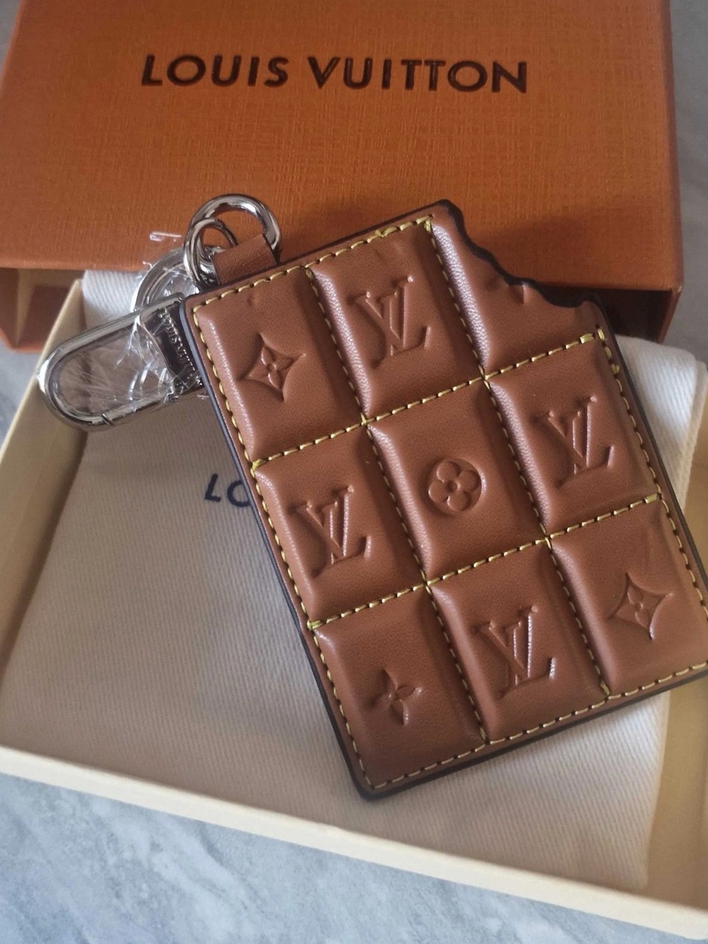 Louis Vuitton Brown Embossed Leather Keychain Card Holder